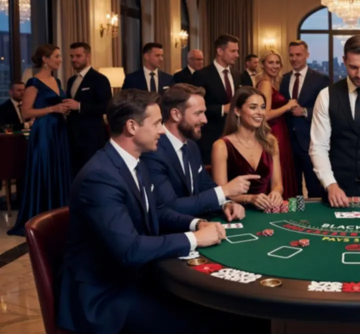 Stylowy stół do blackjacka podczas wieczornego eventu
