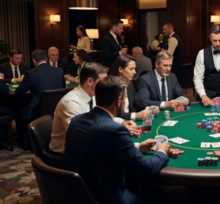 Pokerowa noc integracyjna z grupą uczestników przy stołach