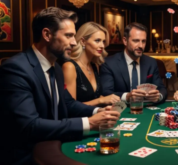 Gracze przy stole pokerowym podczas wieczoru organizowanego przez NEON VENUE HOUSE